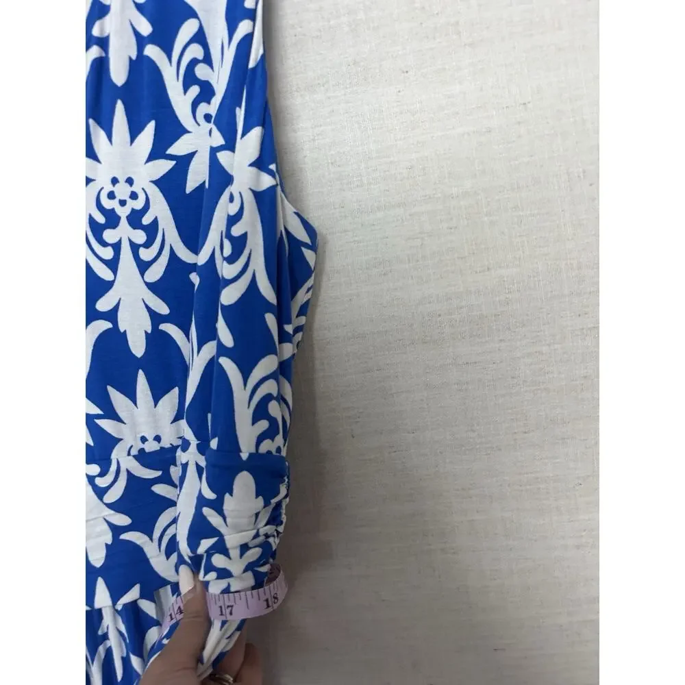 Boden Dress 16 18 Blue Floral Maxi Long Aline Vneck Sleeveless Stretch Jersey